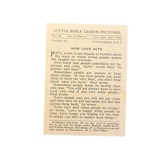 1910 Harris Jones & Co Little Bible Lesson Pictures - How Love Acts - Picture 2 of 2